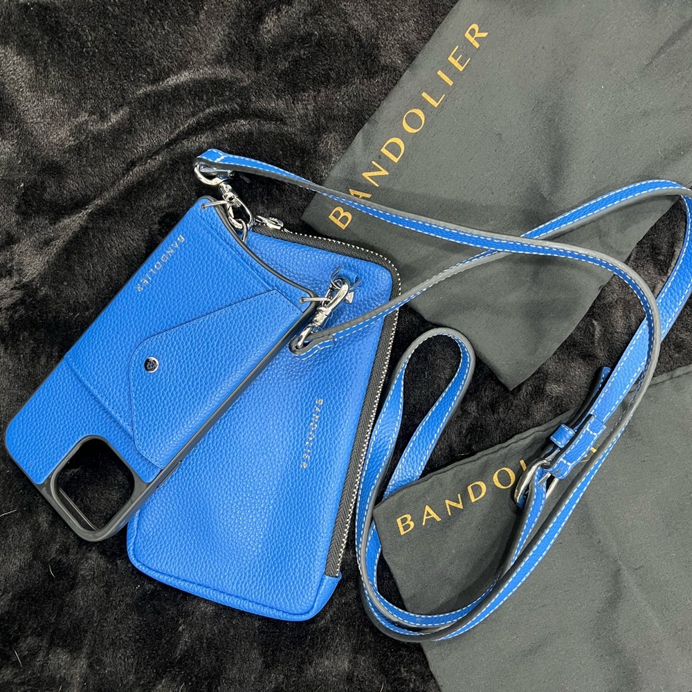 Bandolier Hailey Set Cobalt Blue Leather iPhone Case, leather pouch with Strap